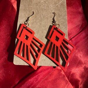 these are laser cut wooden art deco  geometric dangle earring